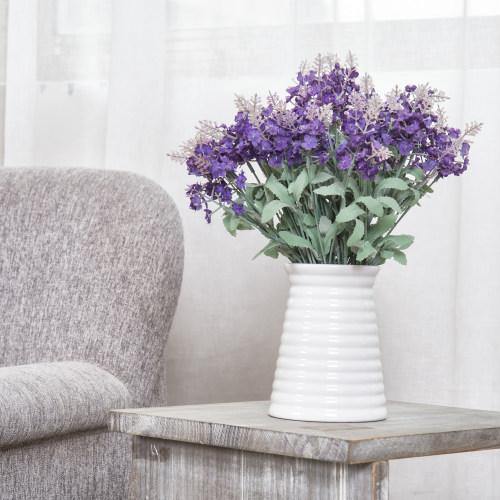 Small Ribbed Design White Ceramic Vase - MyGift