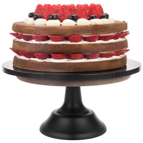10-inch Brown Wooden Cake Stand with Black Base - MyGift