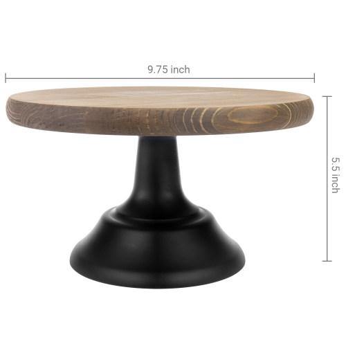 10-inch Brown Wooden Cake Stand with Black Base - MyGift