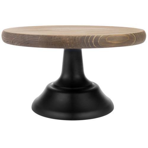 10-inch Brown Wooden Cake Stand with Black Base - MyGift