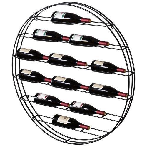 12 Bottle Wall Mounted Wine Display Rack. Black Metal - Thumbnail 2