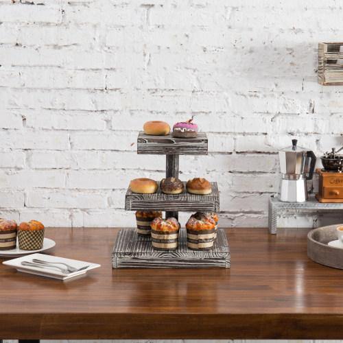 12-Inch Torched Wood Dessert / Appetizer Stand - MyGift