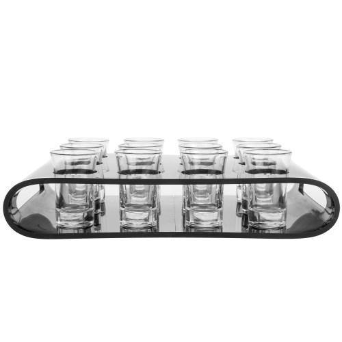12 Shot Glass Flight Set with Black Acrylic Serving Tray - MyGift - MyGift