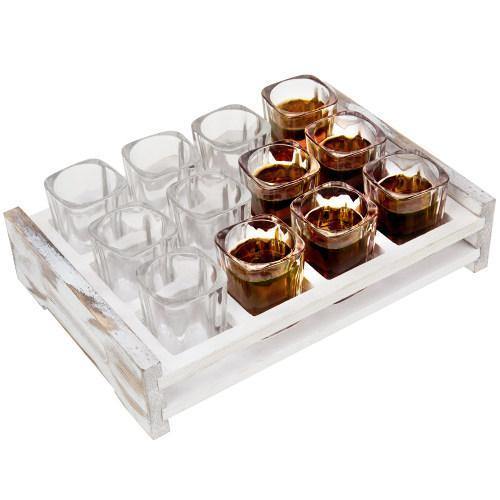 12 Shot Party Server with Whitewashed Wood Serving Tray - MyGift