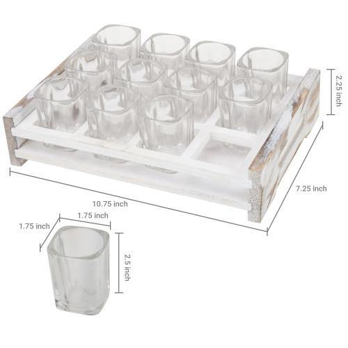 12 Shot Party Server with Whitewashed Wood Serving Tray - MyGift