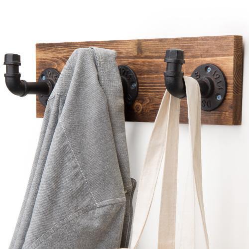 Industrial Style Wood & Pipe 3-Hook Coat Rack - MyGift