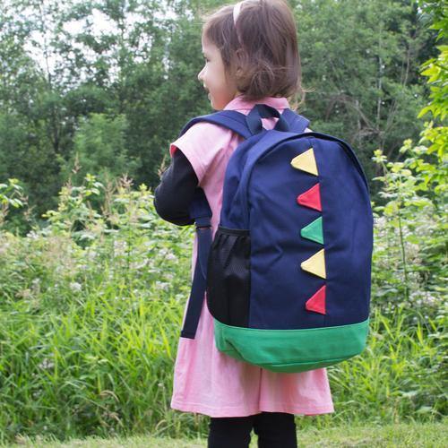 13-Inch Kid's Dinosaur Spike Blue Canvas School Backpack - MyGift