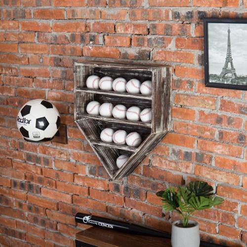 14 Baseball Wall-Mounted Torched Wood Display - MyGift