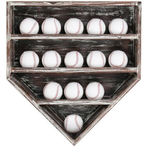 14 Baseball Wall-Mounted Torched Wood Display - MyGift