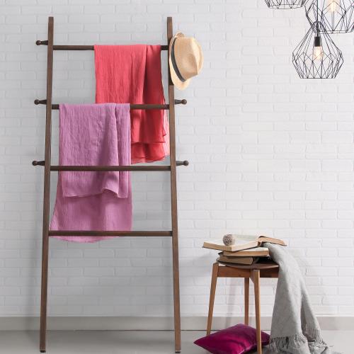 Wall-Leaning Dark Brown Wood Garment Ladder-Style Wall Rack-MyGift