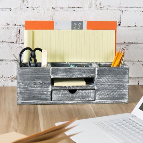 Rustic Gray Wood Desktop Organizer - MyGift