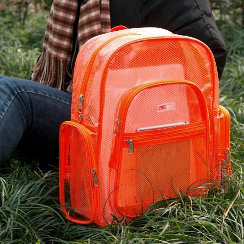 17-Inch Orange Mesh & Clear PVC School Backpack - MyGift