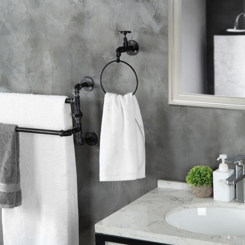 Faucet Design Black Metal Towel Ring - MyGift