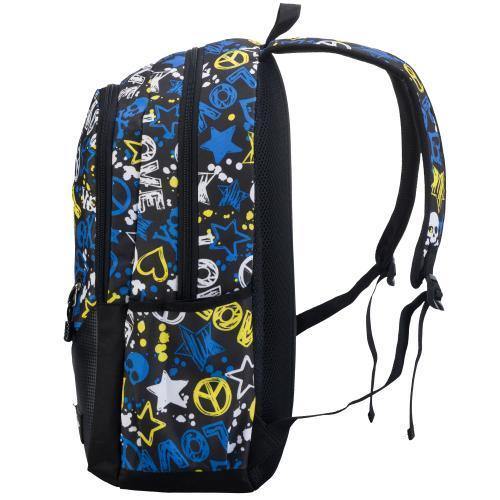 19-Inch Blue/Yellow Love & Peace Polyester Leisure School Backpack - MyGift
