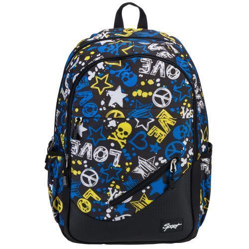 19-Inch Blue/Yellow Love & Peace Polyester Leisure School Backpack - MyGift
