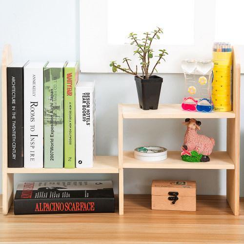 Expandable Natural Beige Wood Desktop Bookshelf - MyGift