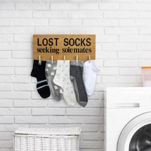 Funny Bamboo Laundry Room Decoration "Lost Socks Seeking Solemates" - MyGift