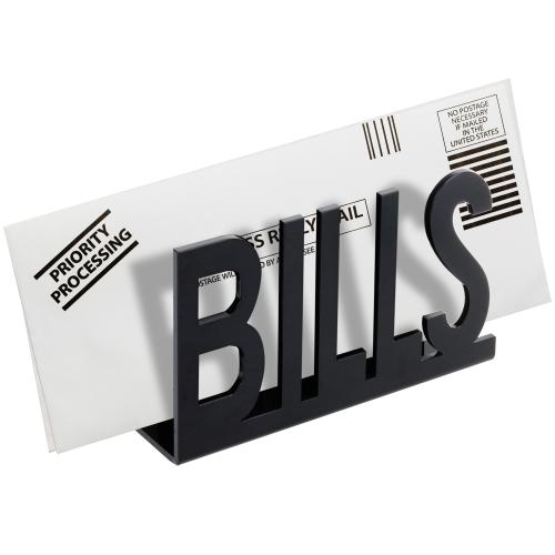 Black Acrylic Mail Sorter and Letter Holder, BILLS Cutout Design-MyGift
