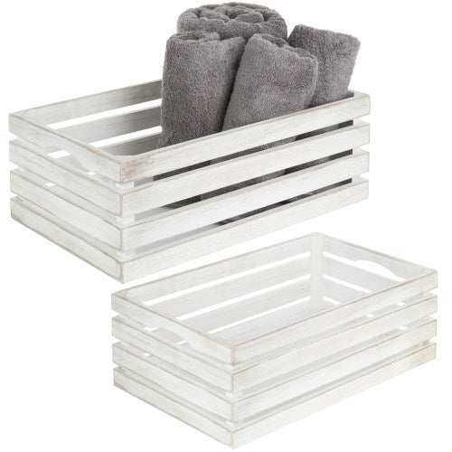 Whitewashed Nesting Wood Storage Crates, Set of 2-MyGift