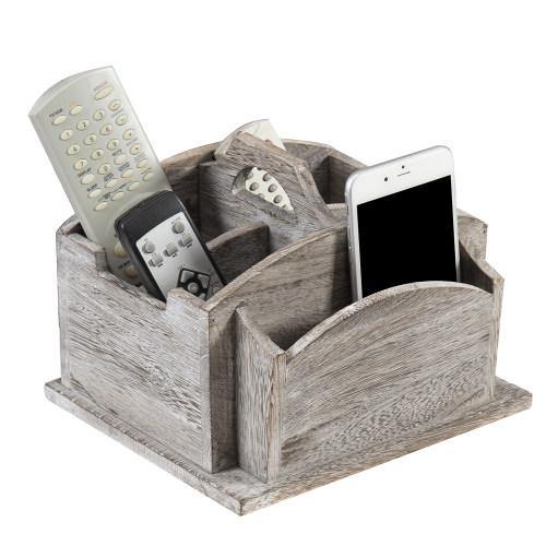 Vintage Gray Wood Rotating Desktop Office Supplies Organizer - MyGift