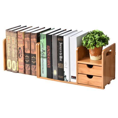 Natural Bamboo Desk Organizer w/ Bookshelf and Drawers - MyGift