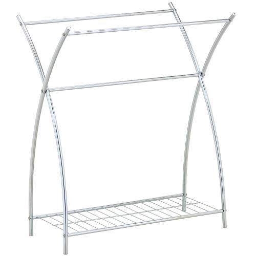 Freestanding Design Chrome Towel Rack w/ Shelf-MyGift
