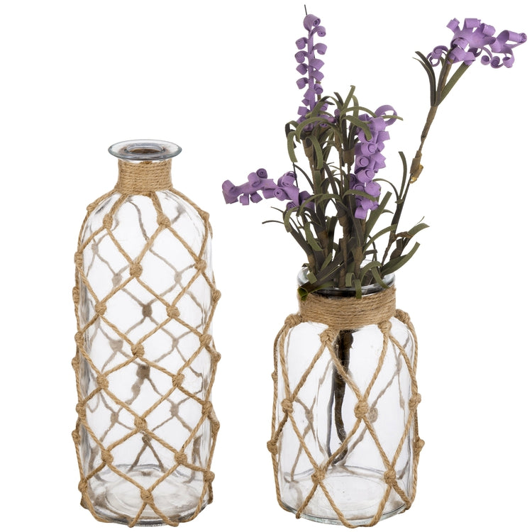Decorative Glass Bottles w/ Rope Wrapping, Set of 2-MyGift