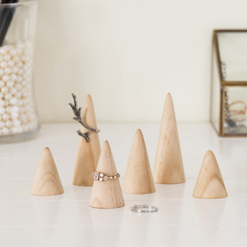 Set of 6 Natural Wood Cone Ring Holders-MyGift