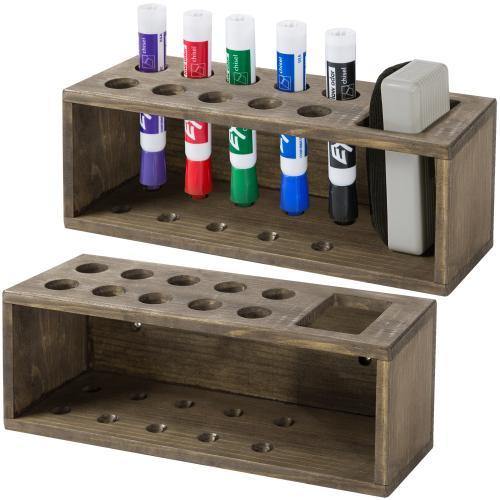 Rustic Wood Dry Erase Marker & Eraser Organizer, Brown, Set of 2 - MyGift