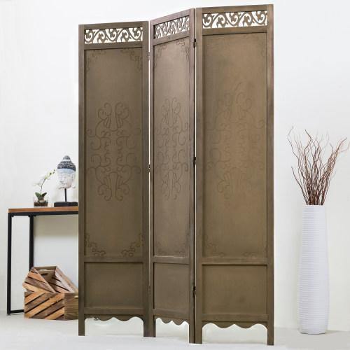 3-Panel Antique Brown Wood Room Divider - MyGift