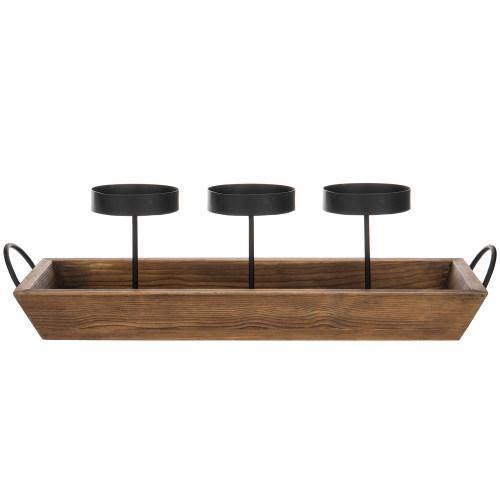 3-Pillar Candle Holder with Rustic Wood Tray - MyGift