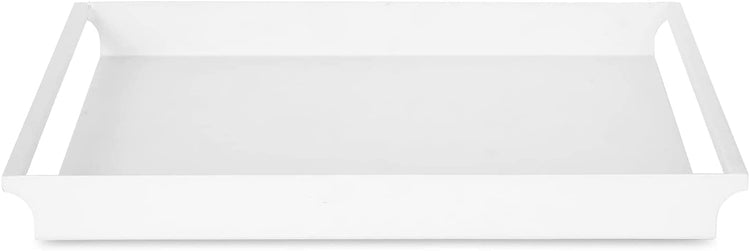 Decorative Serving Tray, Matte White Metal Rectangle Ottoman Coffee Table Tray with Rounded Cutout Side Handles-MyGift