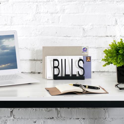 Black Metal Mail Holder w/ Cutout Design BILLS-MyGift