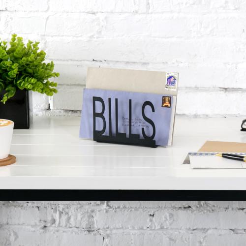 Black Metal Mail Holder w/ Cutout Design BILLS-MyGift