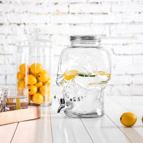1-Gallon Glass Skull Drink Dispenser, Clear - MyGift
