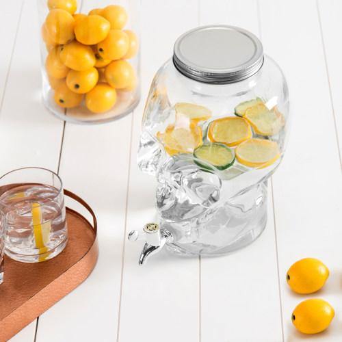 1-Gallon Glass Skull Drink Dispenser, Clear - MyGift
