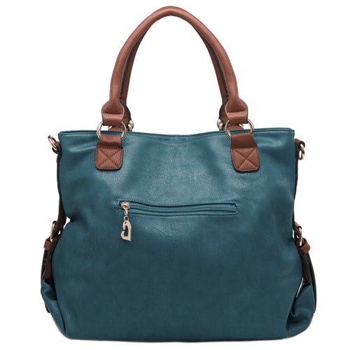 Dark Teal Tote Purse Shoulder Bag w Top Handle Tassel MyGift