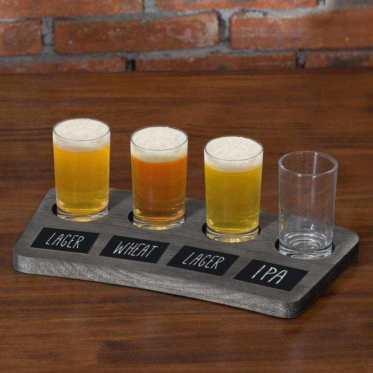 4-Glass Beer Flight Tray with Chalkboard Labels