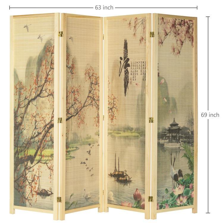 4-Panel Asian-Inspired Bamboo Room Divider, Cherry Blossom - MyGift