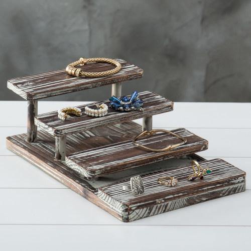 4-Tier Rustic Torched Wood Sunglasses Display Stand - MyGift