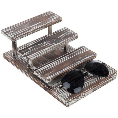 4-Tier Rustic Torched Wood Sunglasses Display Stand - MyGift