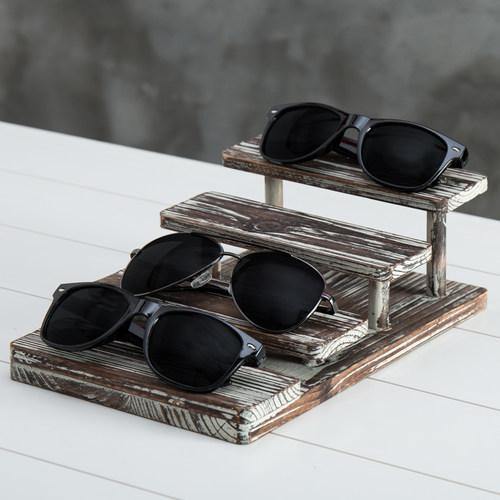 4-Tier Rustic Torched Wood Sunglasses Display Stand - MyGift