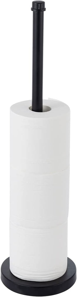 Toilet Paper Holder Stand, Black Metal Pipe Freestanding Bathroom Tissue Storage, Floor Standing Spare Roll Reserve-MyGift