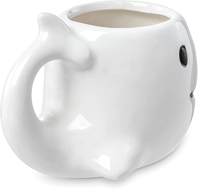 White Ceramic Whale Shaped Coffee Mug with Handle and Smiling Whale Design, Novelty Gift Mugs-MyGift