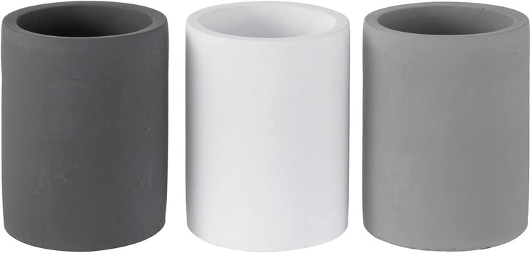 Set of 3, Gray Concrete Cylinders Desktop Pencil Cups, Office Stationery Storage Organizer Holders-MyGift