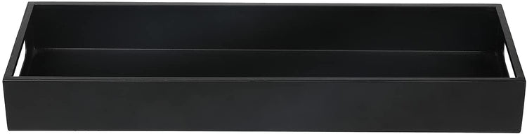 16-inch Matte Black Metal Narrow Rectangular Serving Tray with Cutout Handles-MyGift