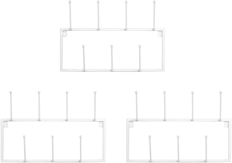 Set of 3, White Metal Coffee Mug Rack Wall Mounted Hanging Storage Coffee Bar Accessories Rack with 21 Hooks-MyGift