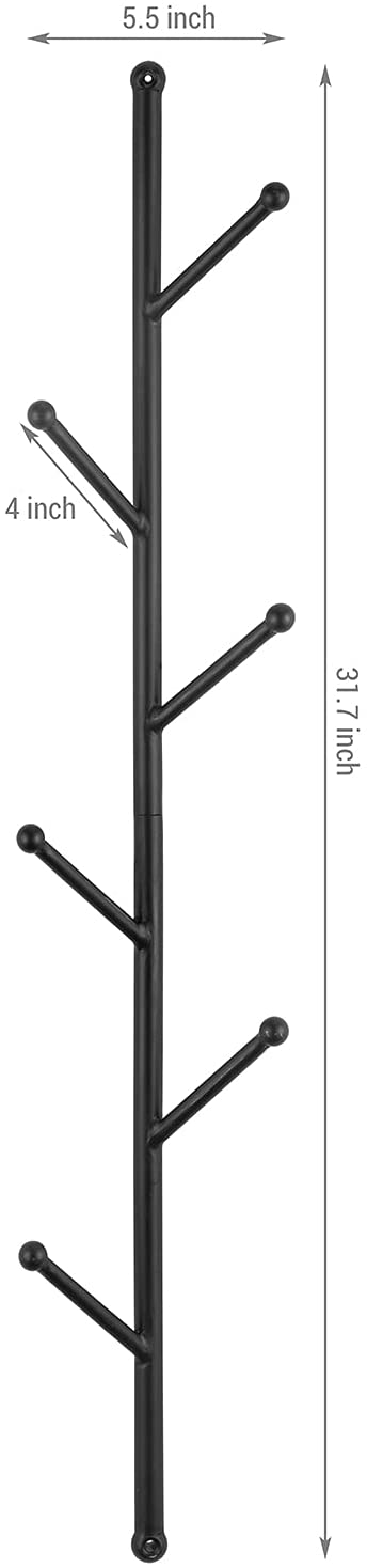 Tree Hat Racking Wires 6-Hook Matte Black Metal Wall Mounted Vertical Coat and Hat Tree Rack ...