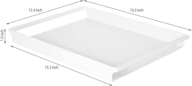 Decorative Serving Tray, Matte White Metal Rectangle Ottoman Coffee Table Tray with Rounded Cutout Side Handles-MyGift