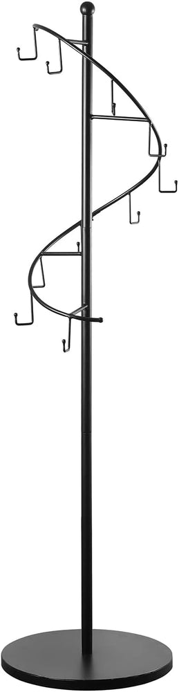 Matte Black Metal Spiral Garment Rack with 10 Hooks, Freestanding Clothing Hanger Display for Coats, Bags, and Scarves-MyGift